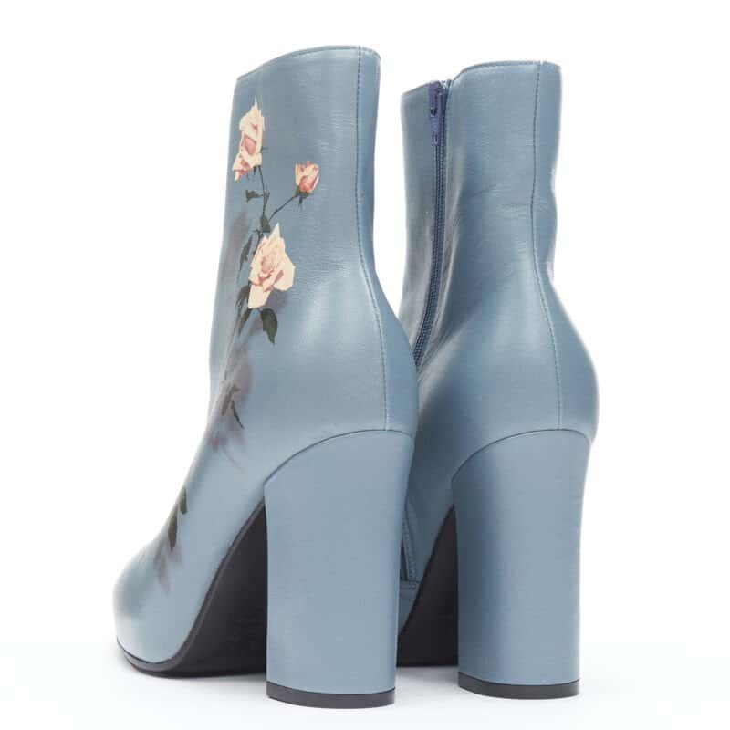 Dries Van Noten Floral paint bootie Blue Leather Very good condition - Back View