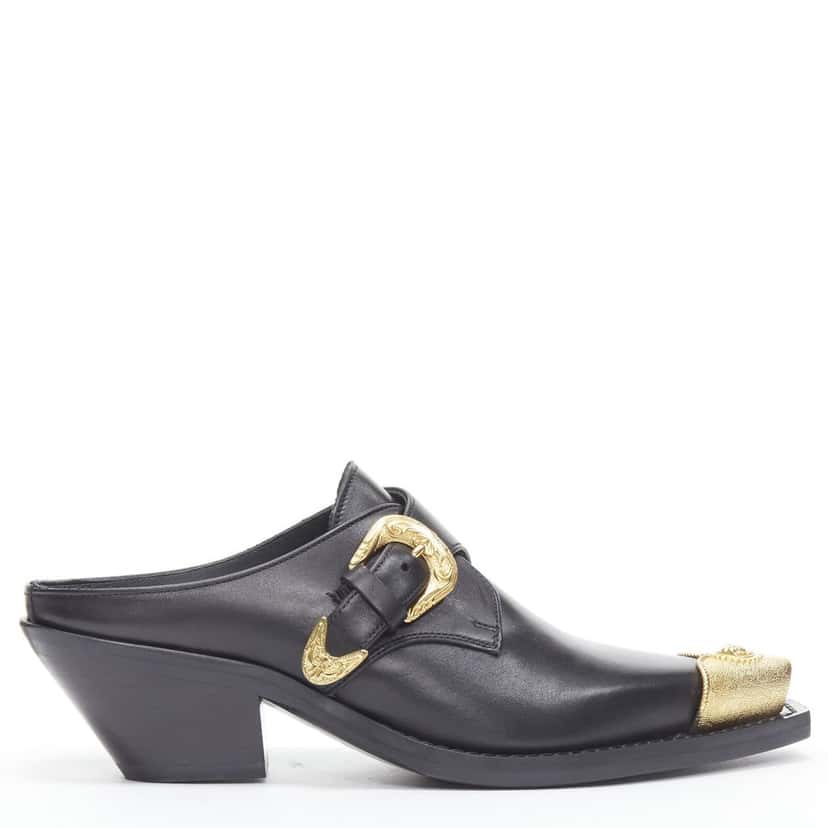 Versace Metal toe mule Black Leather Never worn - Front View