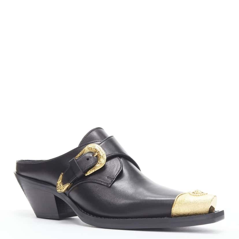 Versace Metal toe mule Black Leather Never worn - Back View