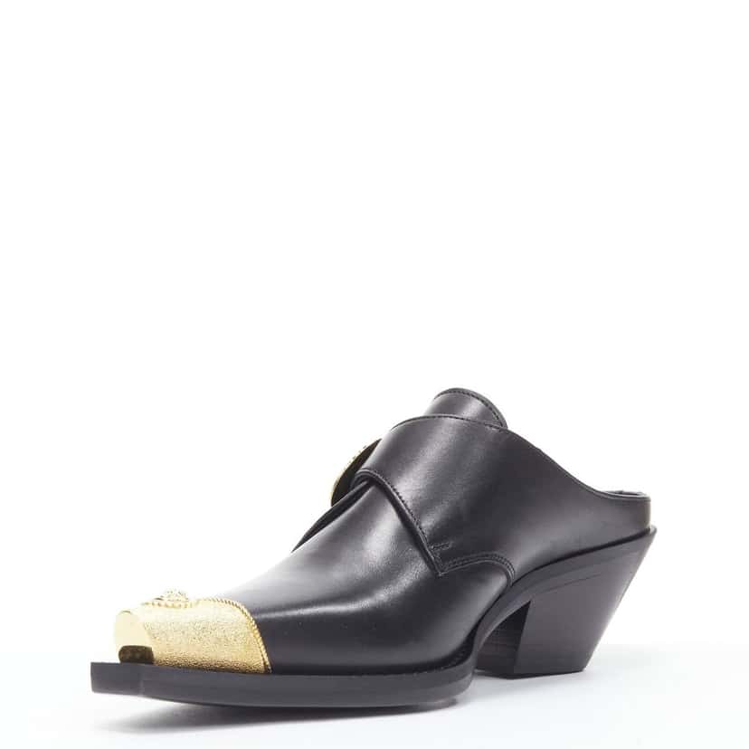 Versace Metal toe mule Black Leather Never worn - Model View
