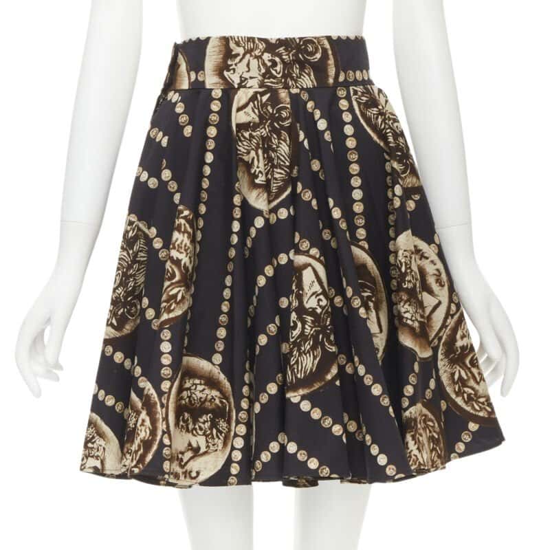 DOLCE & GABBANA Coin Flared Skirt Black Cotton Never worn - Front View