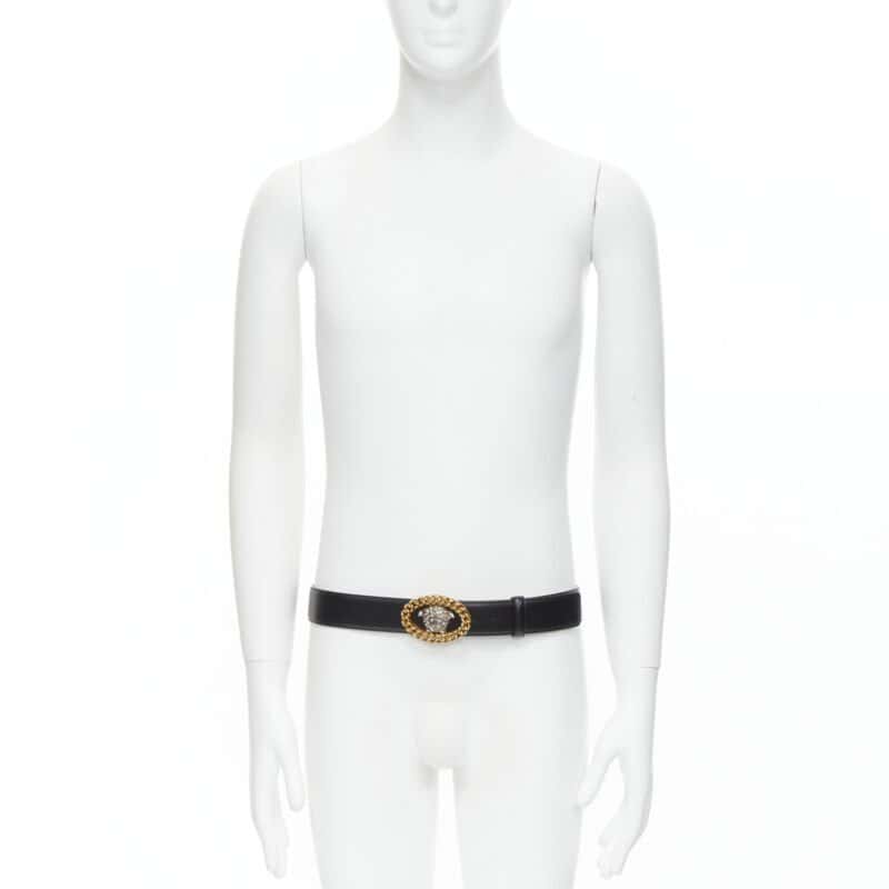 Versace Scaled Blue Leather Belt Black Leather Never worn, with tag - Back View