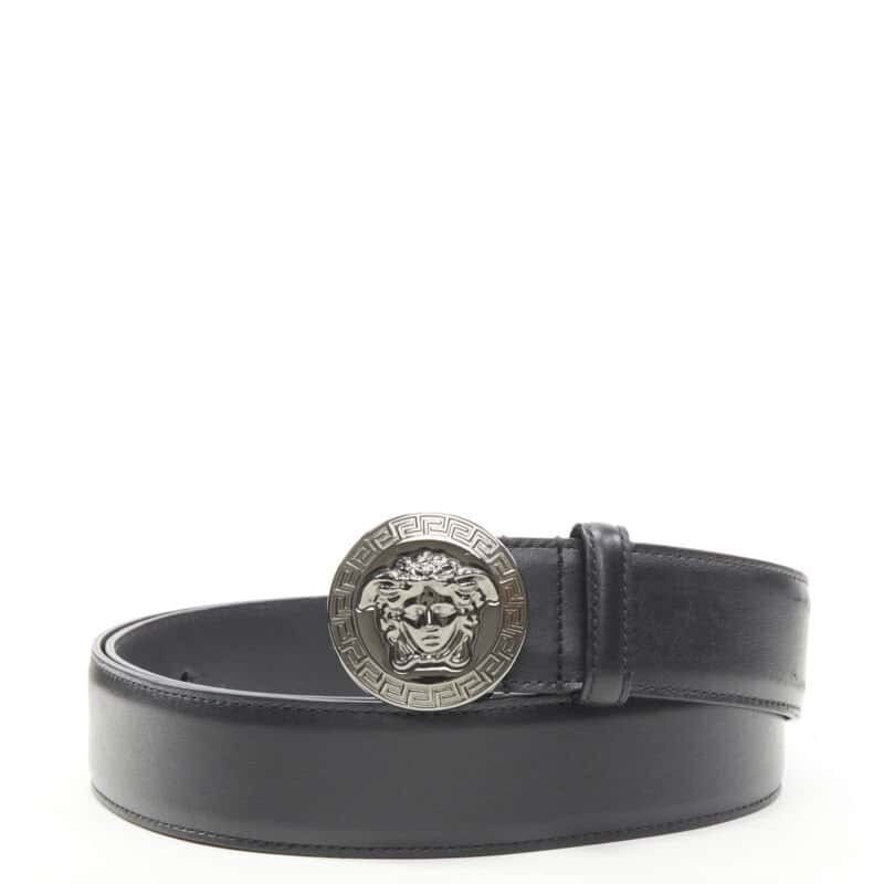 Versace Scaled Blue Leather Belt Black Leather Never worn - Front View