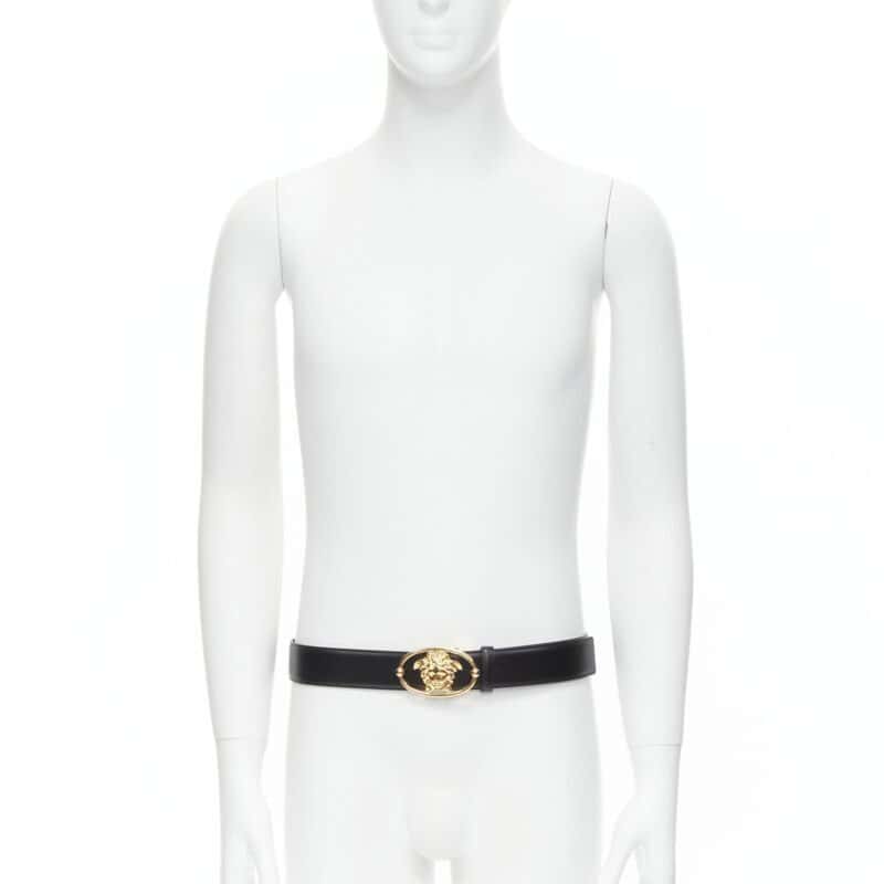 Versace Scaled Blue Leather Belt Black Leather Never worn, with tag - Back View