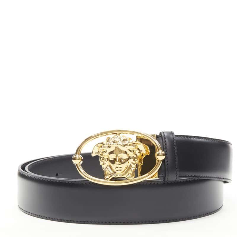 Versace Medusa Crystal Coin Belt Black Leather Never worn - Front View