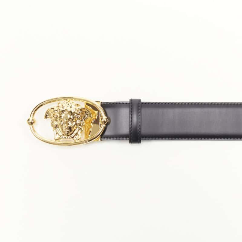Versace Medusa Crystal Coin Belt Black Leather Never worn - Box View