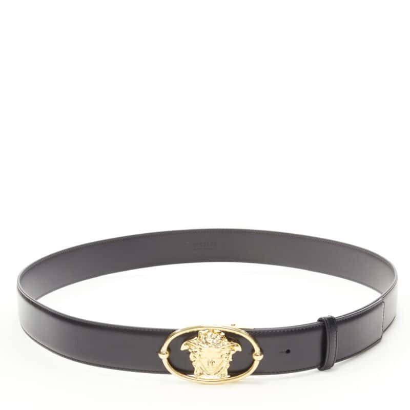 Versace Scaled Black Leather Belt Black Leather Never worn - Inside View