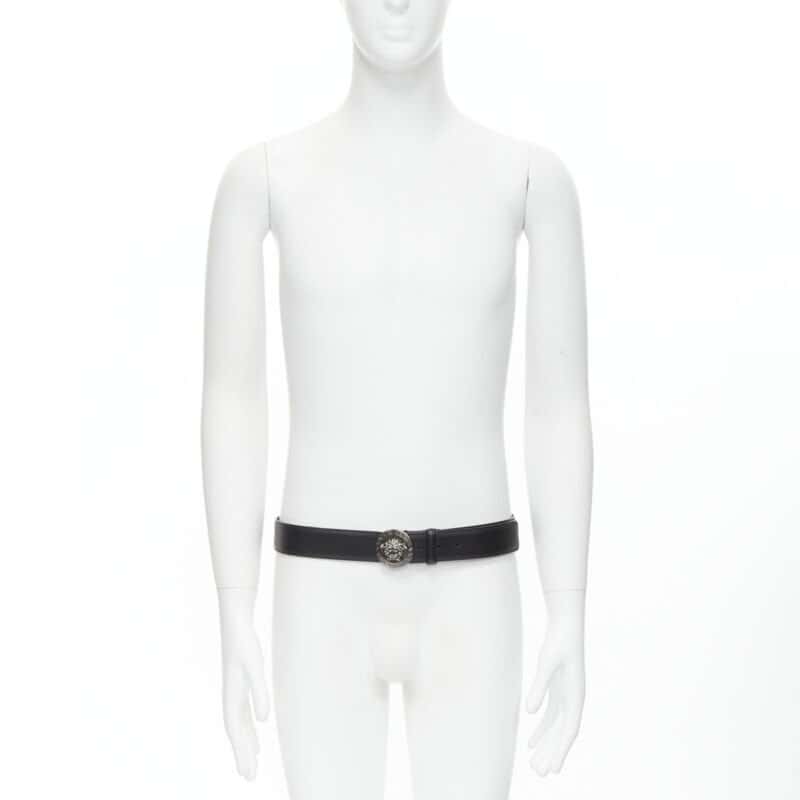 Versace Gold Chunky Chain Belt Black Leather Never worn - Back View