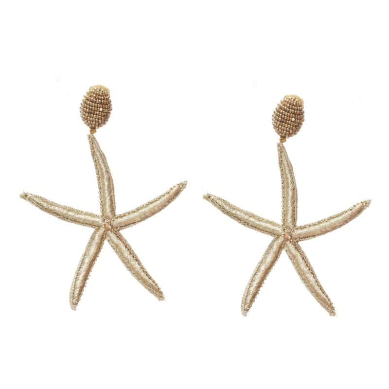 Oscar de la Renta Black Starfish Earrings Gold Never worn - Front View