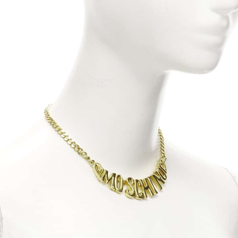 Moschino Logo Heart Necklace Gold Very good condition - Back View