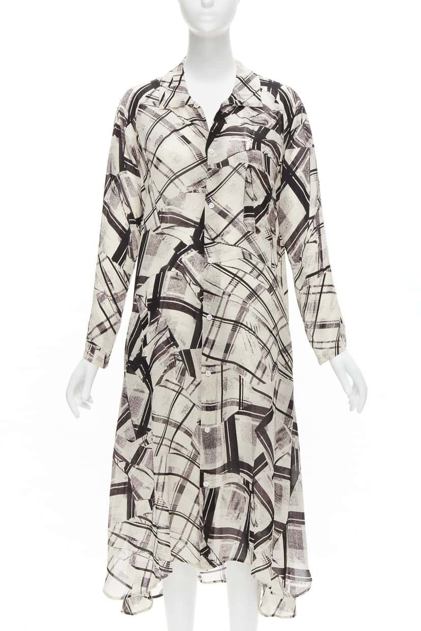 Yohji Yamamoto Patchwork Shirt Dress Beige Silk Never worn - Front View