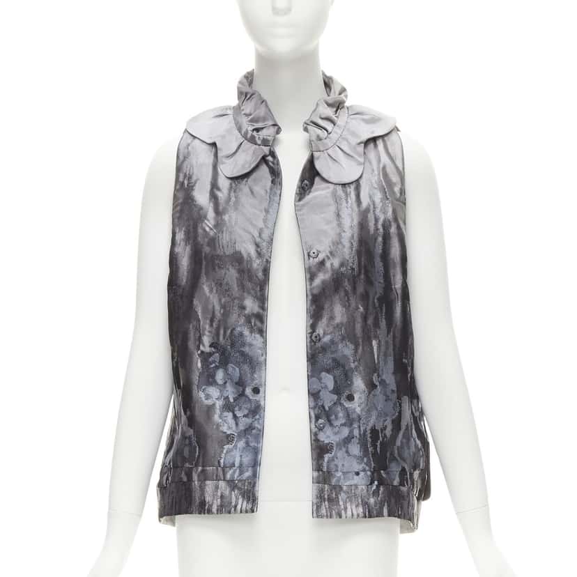 Shiatzy Chen Watercolor Brocade Vest Grey Polyester Never worn - Front View