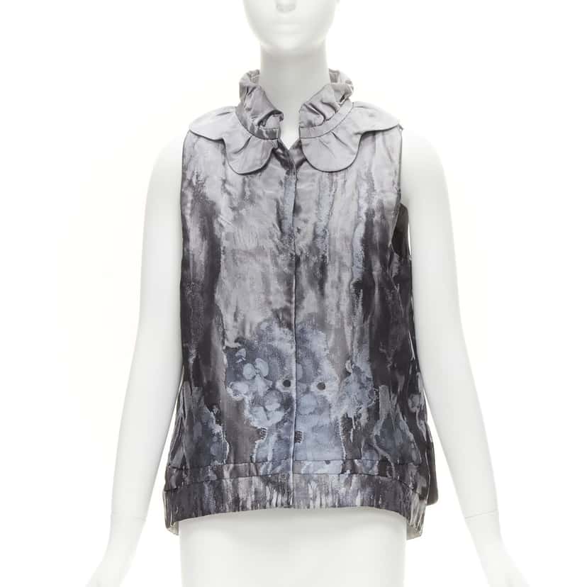 Shiatzy Chen Watercolor Brocade Vest Grey Polyester Never worn - Inside View