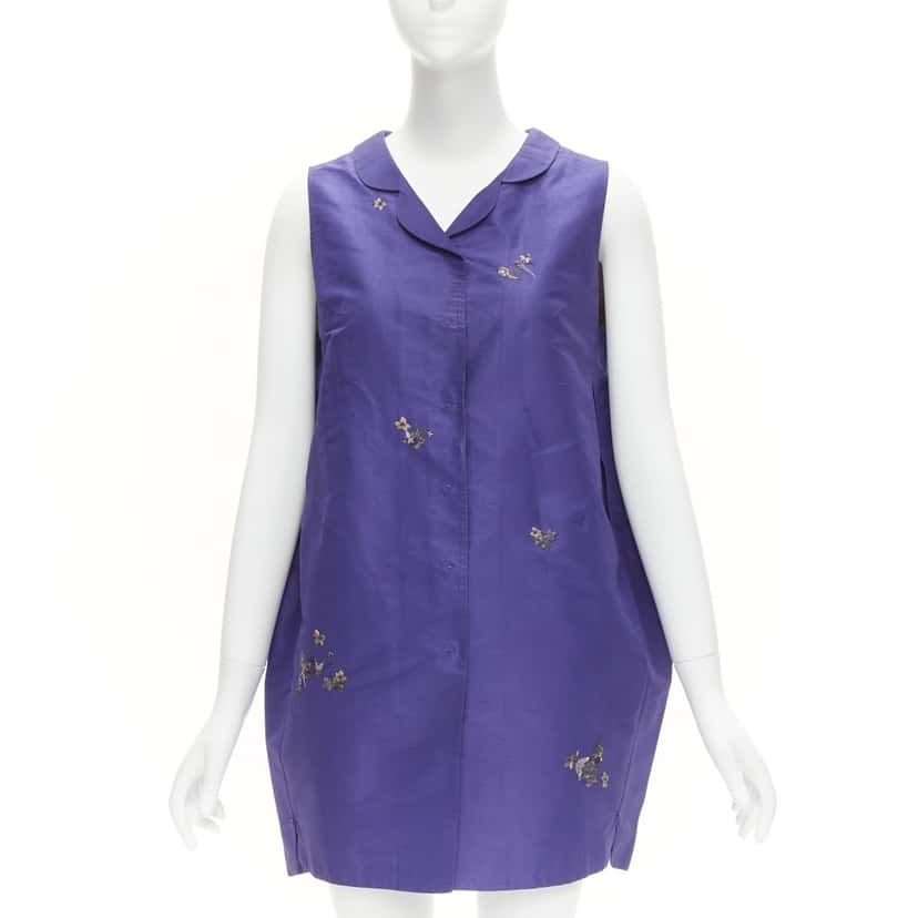 Shiatzy Chen Bird Embroidery Vest Purple Silk Very good condition - Front View