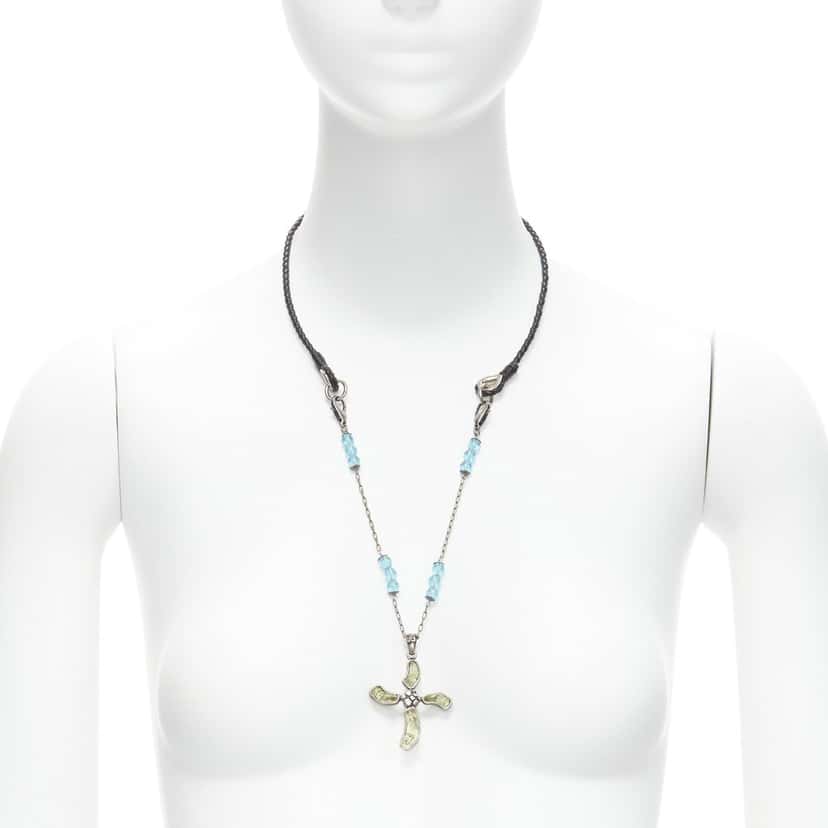 DOLCE & GABBANA Emerald Cross Necklace Black Metal Very good condition - Front View