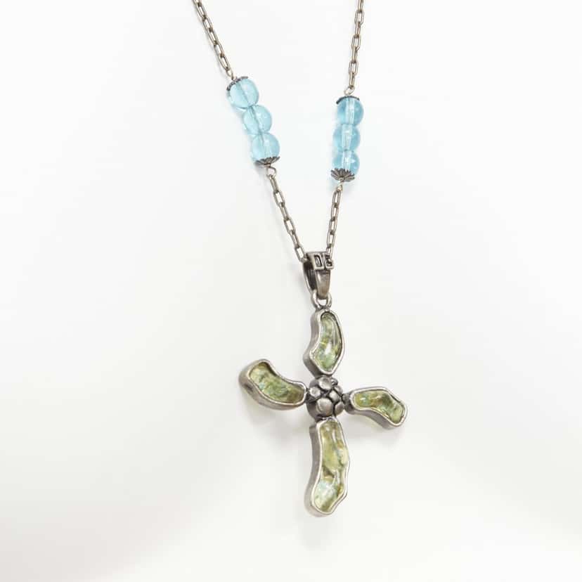 DOLCE & GABBANA Emerald Cross Necklace Black Metal Very good condition - Back View