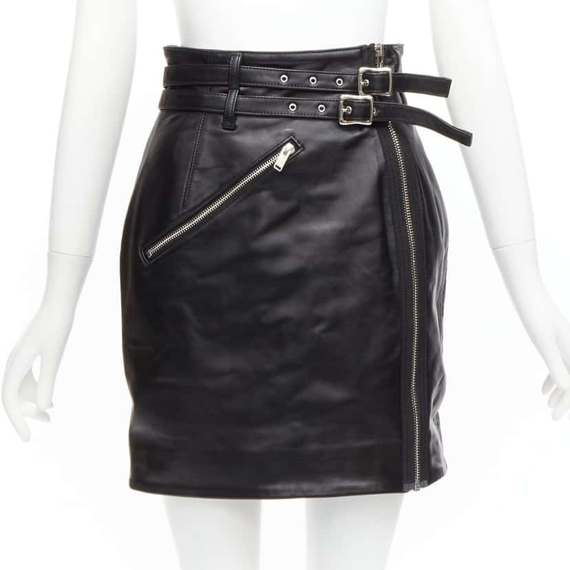 Undercover Biker Leather Skirt Black Leather Very good condition - Front View