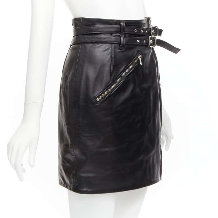 Undercover Biker Leather Skirt Black Leather Very good condition - Inside View