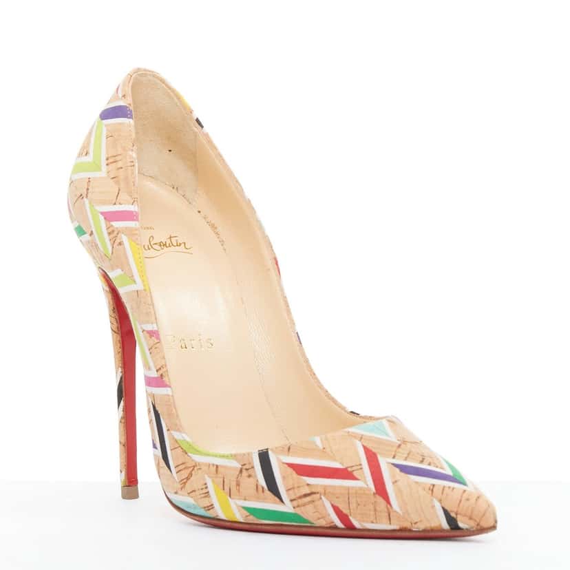 Christian Louboutin Cork Chevron So Kate Beige Polyester Good condition - Back View