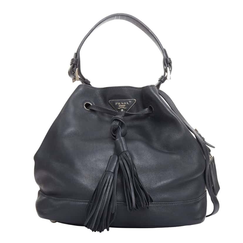 Prada City Calf Bucket Black Leather Fair condition - Front View