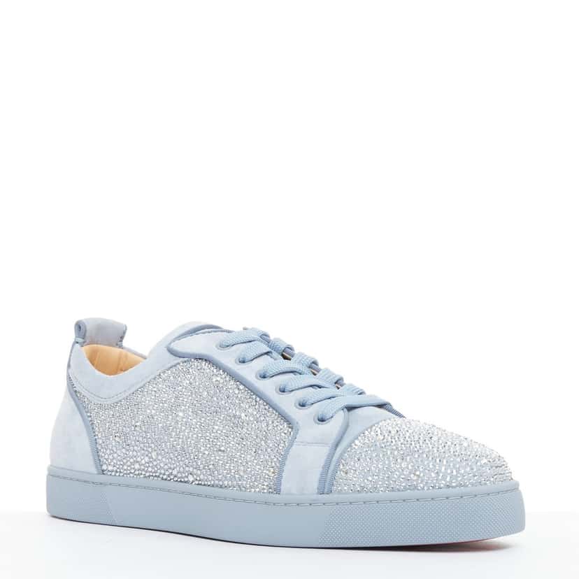 Christian Louboutin Louis Junior Strass Flat Blue Suede Never worn - Back View