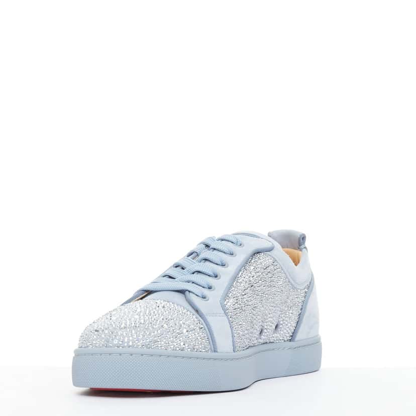 Christian Louboutin Louis Junior Strass Flat Blue Suede Never worn - Model View