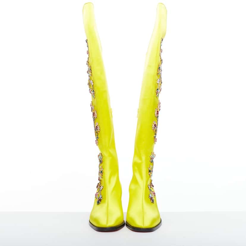 Christian Louboutin Morgan Fleur 30 Yellow Polyester Never worn - Inside View