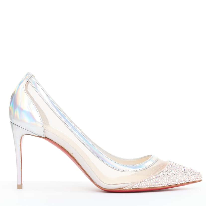 Christian Louboutin Galavati Strass 85 Silver Leather Very good condition - Front View
