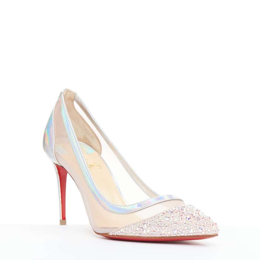 Christian Louboutin Galavati Strass 85 Silver Leather Very good condition - Back View
