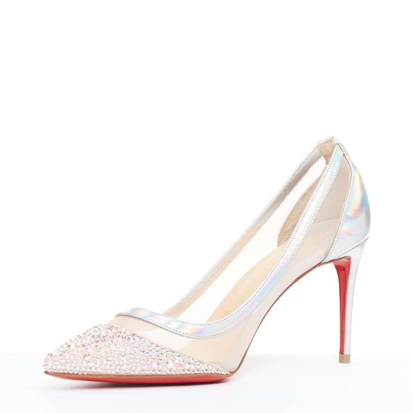 Christian Louboutin Galavati Strass 85 Silver Leather Very good condition - Model View