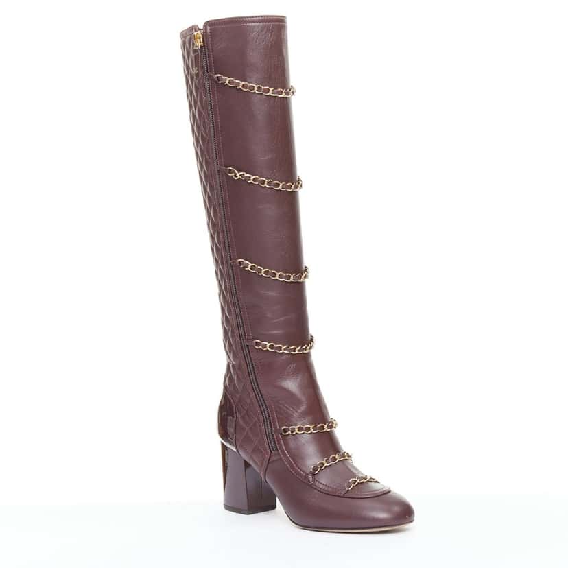 Chanel Boots Burgundy Leather Very good condition - Back View