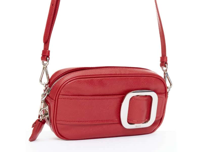 Prada Saffiano Buckle Camera Red Leather Good condition - Inside View