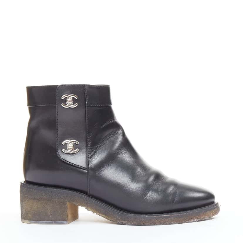 Chanel Boots Black Leather Fair condition - Front View