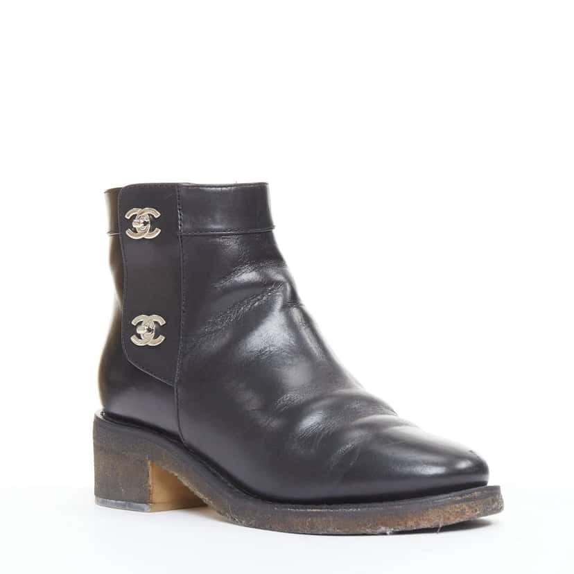 Chanel Boots Black Leather Fair condition - Back View