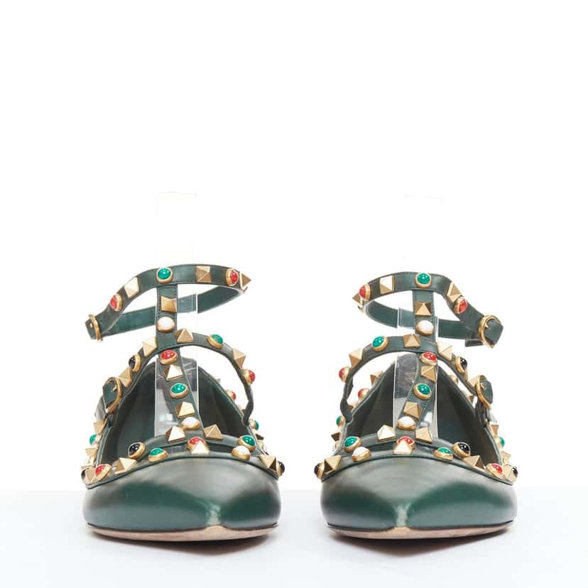 Valentino Rockstud Ballerina Green Leather Good condition - Inside View
