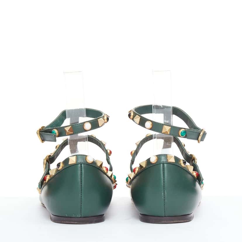 Valentino Rockstud Ballerina Green Leather Good condition - Box View