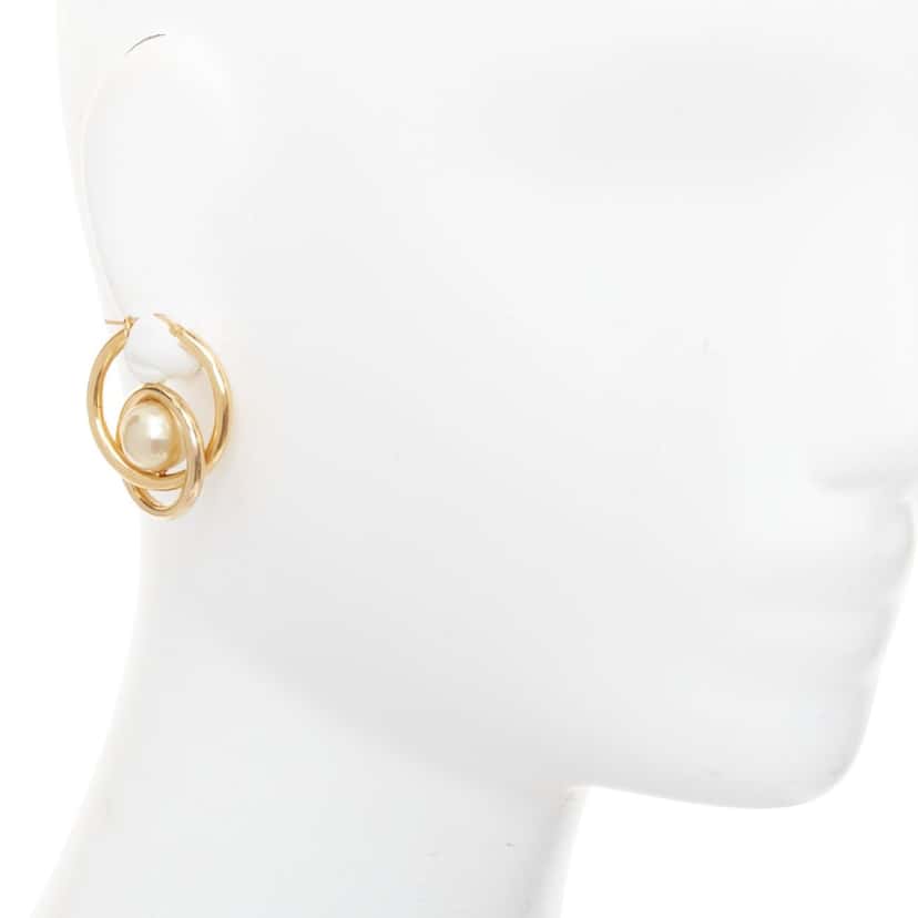 Celine Pearl Spiral Double Hoops Gold Metal Very good condition - Front View