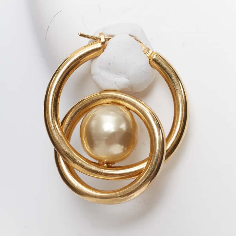 Celine Pearl Spiral Double Hoops Gold Metal Very good condition - Model View