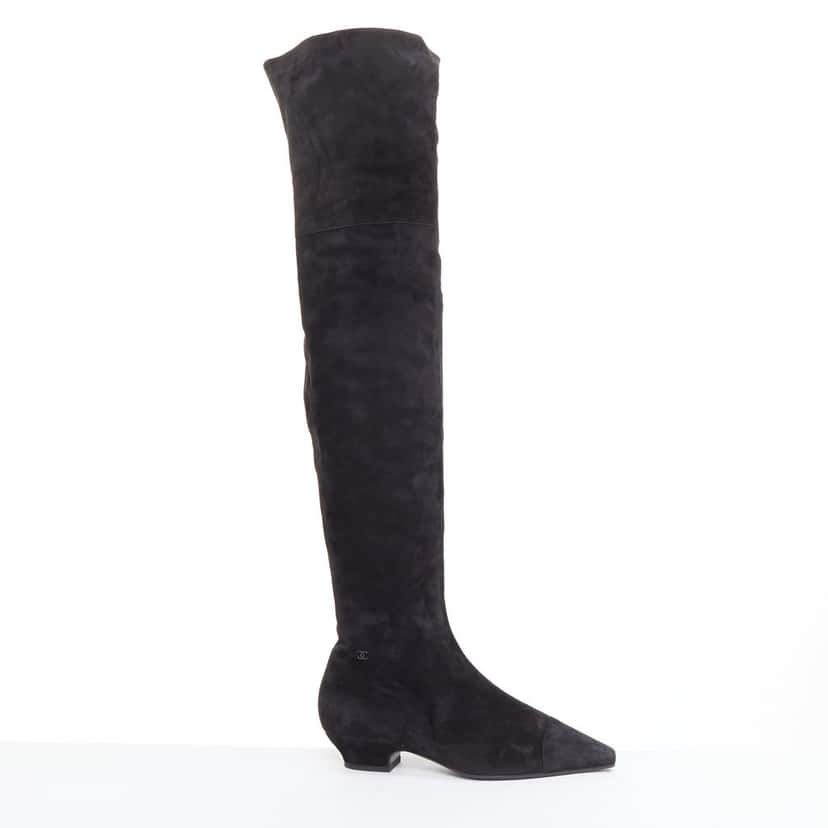 Chanel Black Suede Boots Black Suede Fair condition - Front View