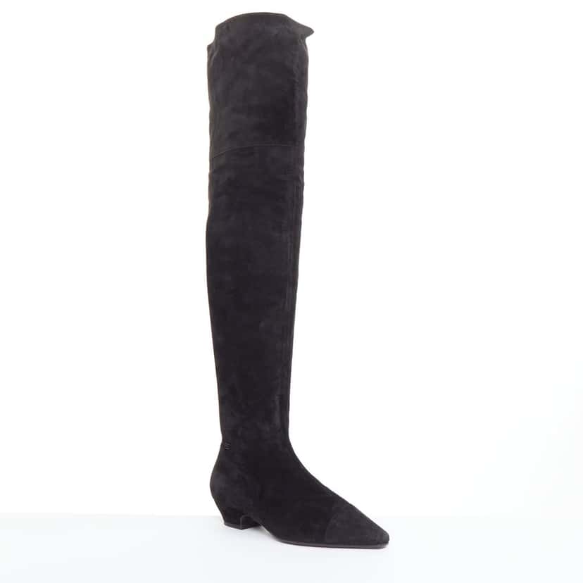 Chanel Black Suede Boots Black Suede Fair condition - Back View