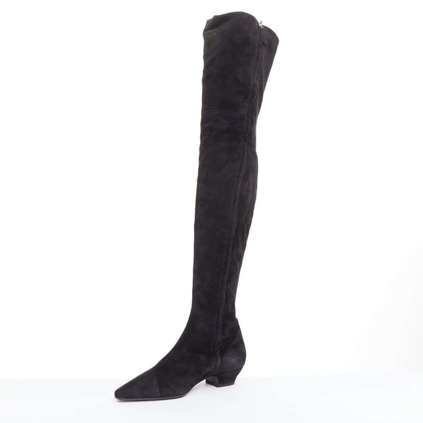 Chanel Black Suede Boots Black Suede Fair condition - Model View