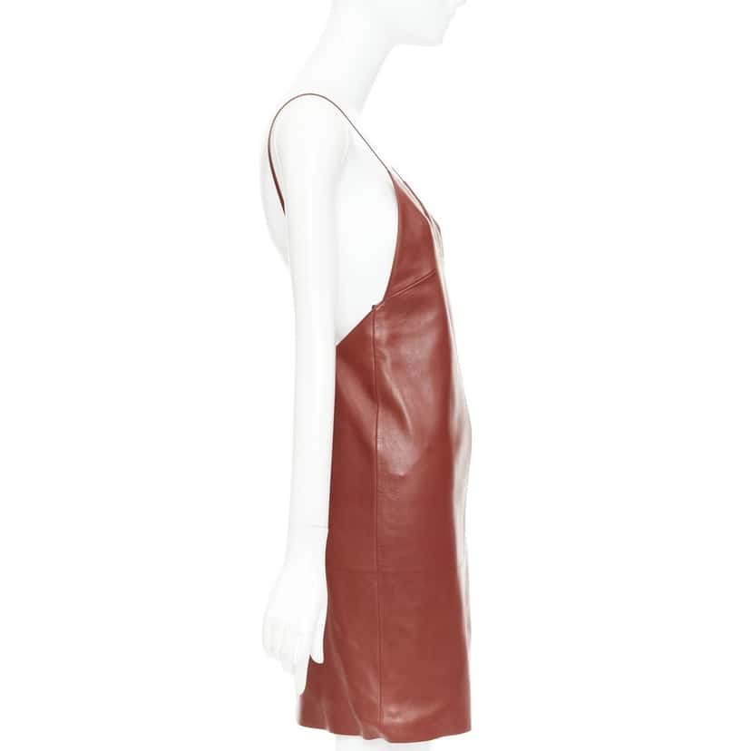 Saint Laurent Dress Burgundy Leather Never worn, with tag - Model View