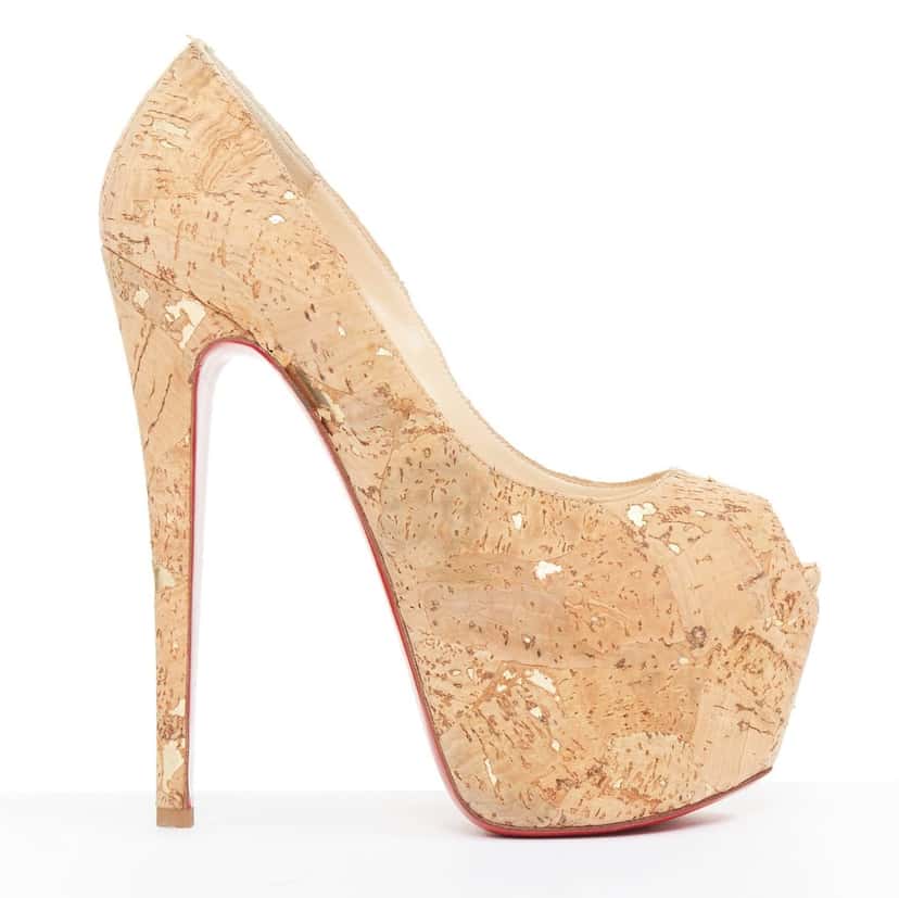 Christian Louboutin Highness 160 Beige Polyester Fair condition - Back View