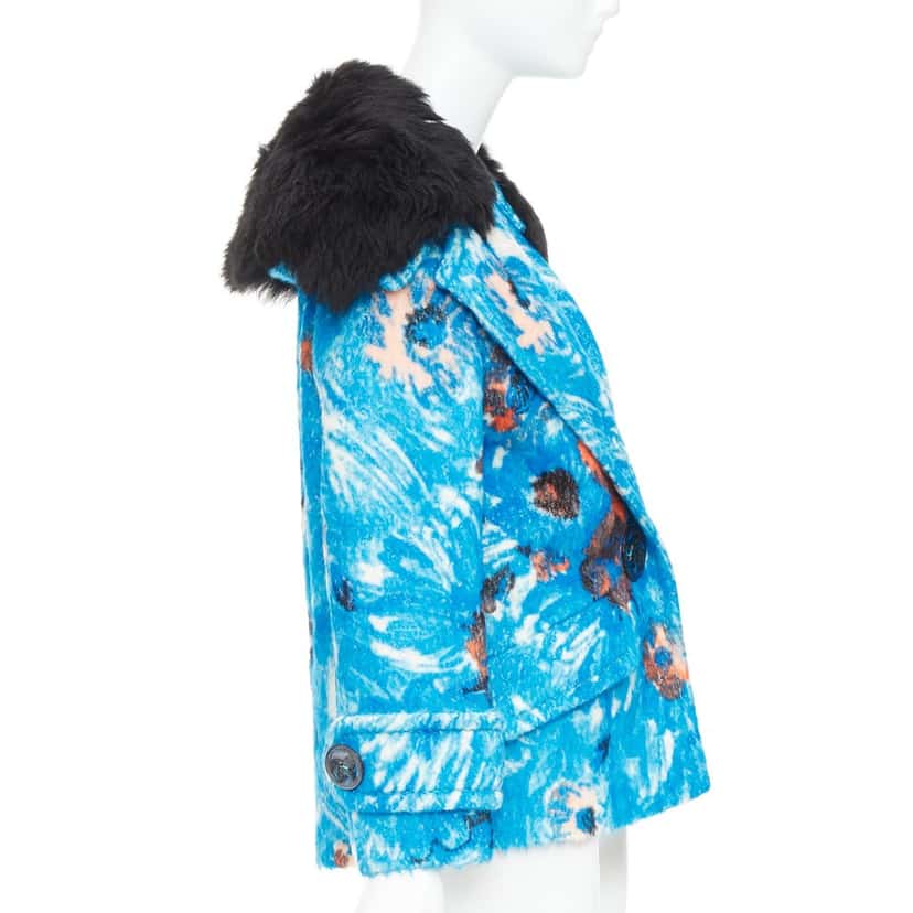 Prada Coat Blue Polyester Never worn, with tag - Model View