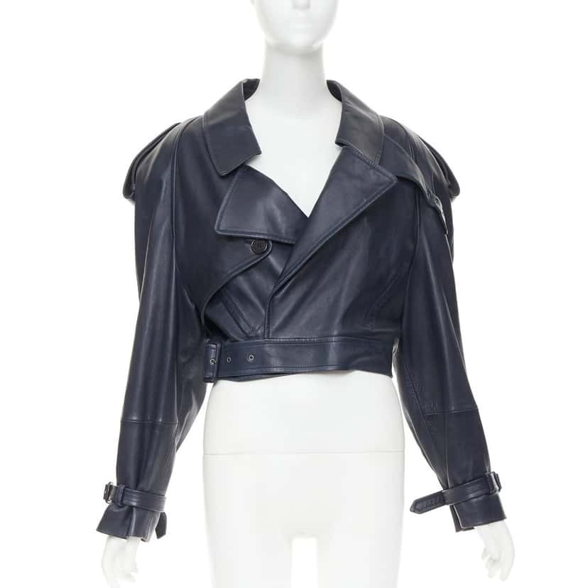 Saint Laurent Jacket Navy Leather Very good condition - Front View