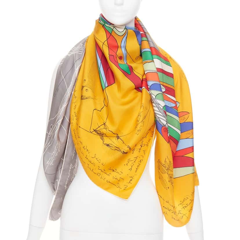 Hermes Della Cavalleria Favolosa 140 Yellow Silk Very good condition - Front View