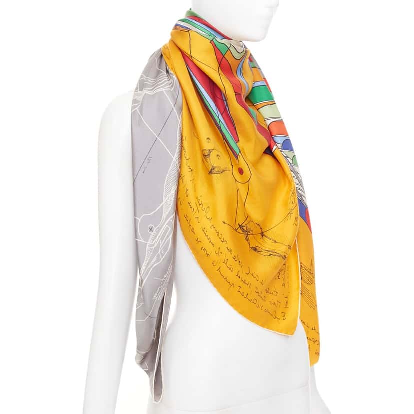 Hermes Della Cavalleria Favolosa 140 Yellow Silk Very good condition - Inside View