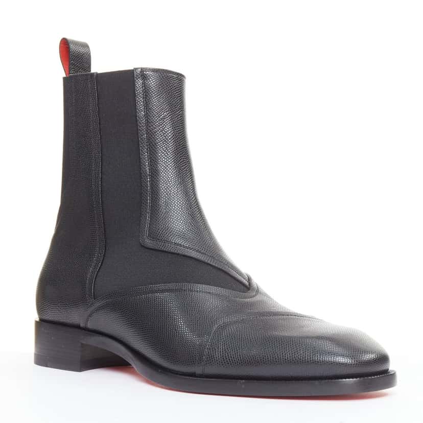 Christian Louboutin Boabi Chelsea Flat Calf Petit Grain Black Leather Never worn - Back View