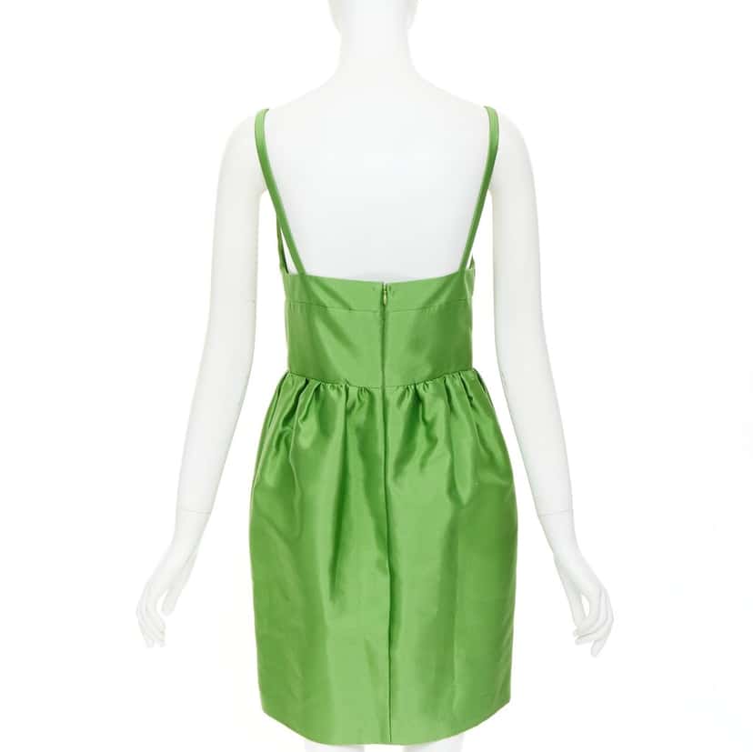 Prada Sleeveless Mini Dress in F0089 Verde Green Silk Never worn, with tag - Box View