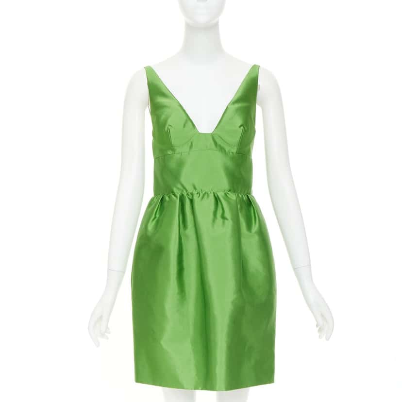 Prada Sleeveless Mini Dress in F0089 Verde Green Silk Never worn, with tag - Front View